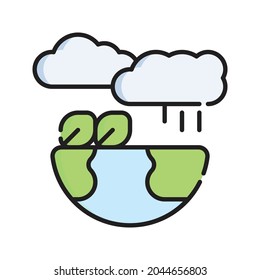 Ilustración del vector de iconos del ciclo terrestre. Dibujo de esquema plano. Concepto de icono de energía sostenible Vector Premium aislado