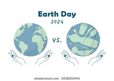 Earth Day 2024 theme Planet vs. Plastics, beat plastic pollution, vector poster