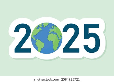 Earth Day 2025, numbers and globe vector sticker