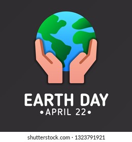 Earth day 22 April banner template clean with flat illustration icon of hand holding earth. Design for poster flyer, web marketing, or promo