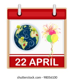 Earth Day - 22 April - celebration with balloons and fireworks. Vector illustration saved as EPS AI8, no effects, all elements layered, easy print and edit.