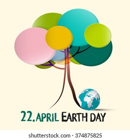 Earth Day - 22 April Illustration with Colorful Retro Paper Tree and Globe