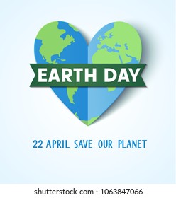 Earth Day. 22 april. Save our planet. Vector abstract heart with Earth globe 
