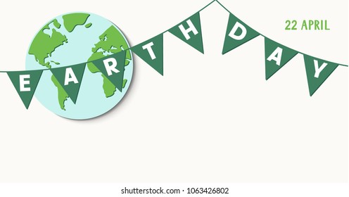 Earth Day. 22 april. Vector background with abstract Earth globe and holiday flags.