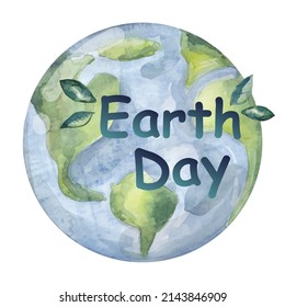 Earth Day. 22 April. Vector watercolor planet earth with text