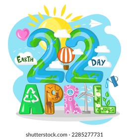 Earth Day 22 April vector illustration with white background. Ecology and save the Planet concept.