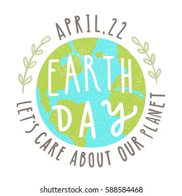 Earth day. 22 of April. Vector hand drawn illustration poster. 