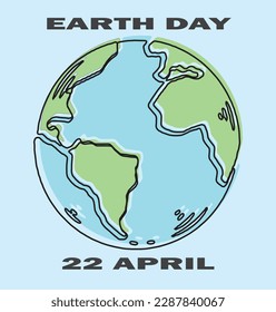 Earth Day 22April with earth globe design with globe map drawing background. vector. illustration