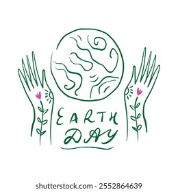 Earth Day April 22 clipart illustration lettering. International Mother Planet Holiday celebration poster or postcard. Environmental problems and environmental protection. Vector caring for nature