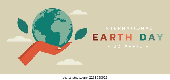 earth day April 22 concept, human hand holding planet globe for environment care, save the world banner background, flat vector illustration design