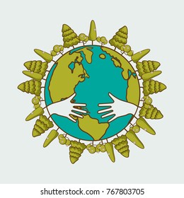 Earth Day April 22 with globe cute character.Earth Day campaign idea concept.Earth Day idea campaign for greeting Card Poster Flyer Cover Brochure Abstract background.Vector illustration