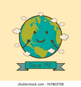 Earth Day April 22 with globe cute character.Earth Day campaign idea concept.Earth Day idea campaign for greeting Card Poster Flyer Cover Brochure Abstract background.Vector illustration