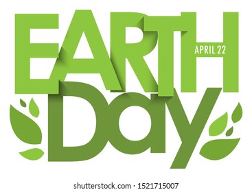 EARTH DAY - APRIL 22 green typography banner with leaves