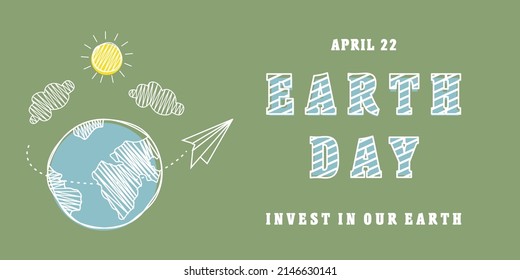 earth day, april 22. invest in our earth baner vector. simple and flat design