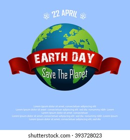 Earth Day April 22 And Red Ribbon.Vector