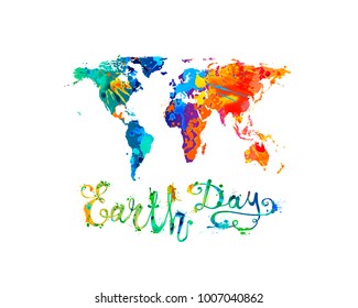 EARTH DAY. April 22. Splash paint. Hand written