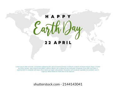 Earth day background banner poster with world map on white background.