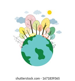 Earth day background Ecology has sun and trees Environmentally friendly design ideas Environmental protection Used for making website illustrations, web designs, Vector Illustration