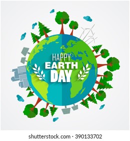 Earth Day background for environment symbols on clean earth.Vector