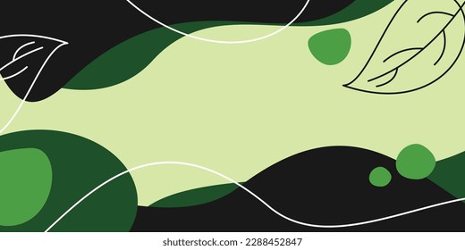 earth day background green color abstract shapes, waves and leaves pattern with free space for text. Template for banners, posters, social media