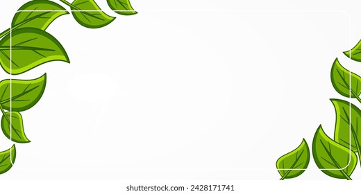earth day background with green leaf pattern corners, free copy space. Template for banner, poster, social media, web.