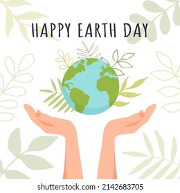 Earth Day background with leaves and hands.