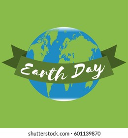 Earth Day background. Vector illustration with Earth globe and ribbon.