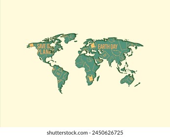 Earth day background with world map in paper cut style. Good design for your project. Illustration vector.