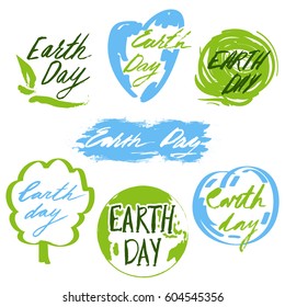Earth day. Badges and labels with hand drawn lettering. Vector illustration
