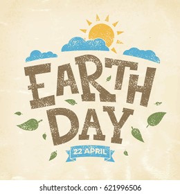 Earth day banner, 22nd April, sun with clouds and leaves, vector illustration graphic