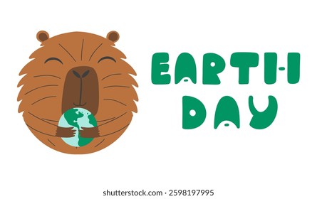 Earth day banner with cute capybara. Vector design. 