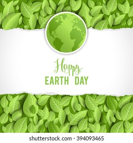 Earth day banner for design banner,ticket, leaflet and so on.Template page for Earth day. Holiday card. Green globe and leaves.