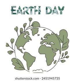 Earth Day Banner globe map with green recycling natural elements for environmental conservation. save our planet and Environmental problems represent continents and oceans. Ecology Caring for Nature.