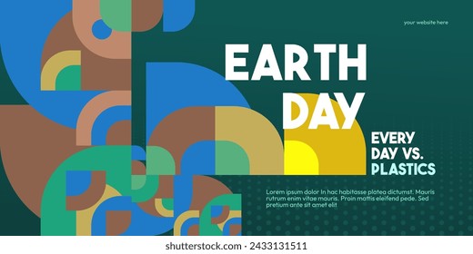 Earth day banner. Modern geometric abstract background in environmental colors for Earth Day. Happy Earth Day vector illustration for awareness together in using plastic.