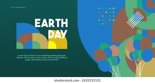 Earth day banner. Modern geometric abstract background in environmental colors for Earth Day. Happy Earth Day vector illustration for awareness together in using plastic.