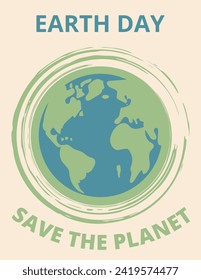 Earth day banner. Save the planet retro poster. Template for holiday design. Vector illustration.