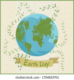 Earth Day banner. Vector illustration in hand drawn vintage style. 22 April celebration