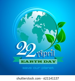 Earth day with a blue background. Vector Illustration.