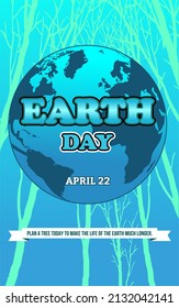 Earth Day with blue and cyan background and blue, white and black text.