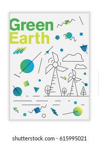 Earth day brochure or poster vector template. Planet in linear style.