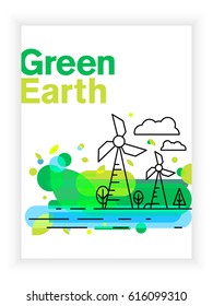 Earth day brochure or poster vector template. Planet in linear style.