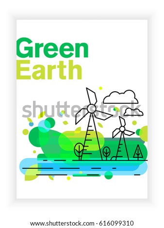 Earth day brochure or poster vector template. Planet in linear style.