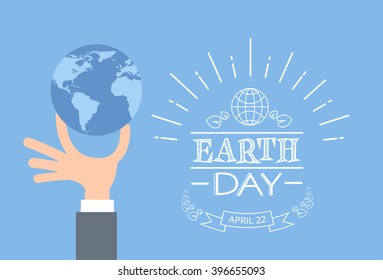Earth Day Business Man Hand Hold Globe Flat Vector Illustration