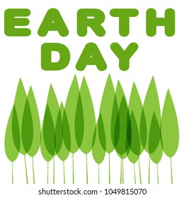 Earth Day card with green trees on a white background. Vector illustration