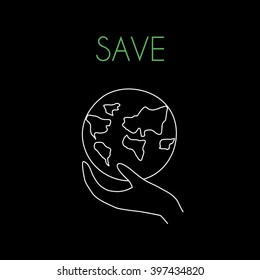 Earth Day card with hand. Vector linear illustration