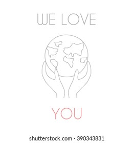 Earth Day card with hands. Vector linear illustration