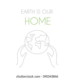 Earth Day card with hands. Vector linear illustration