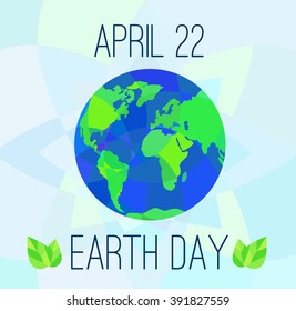 Earth Day card on blue background. Vector illustration.