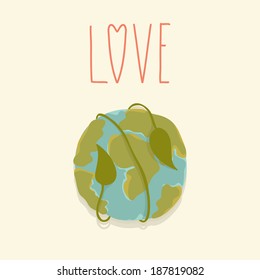 Earth day card template. Vector postcard layout. I love my planet