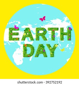 Earth day card template. Vector postcard layout. Planet earth on a yellow background